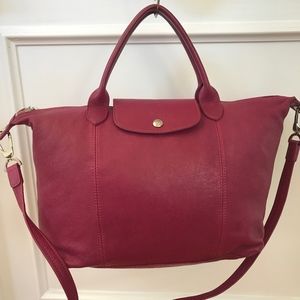 INCREDIBLE Longchamp Red Le Pliage Cuir Shoulder/Hand Bag GENUINE LEATHER